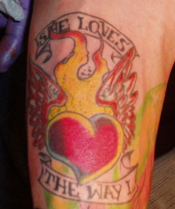 Flaming Love Heart Tat
